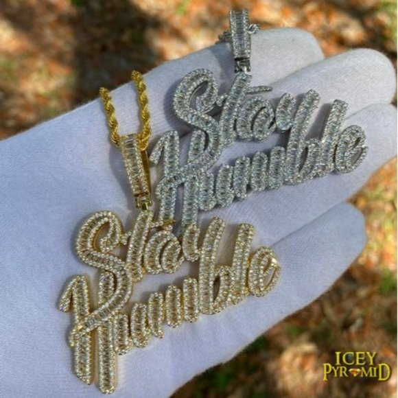 Stay Humble Amazing Font Silver Color Iced Diamond Pendant - Picture 3 of 5